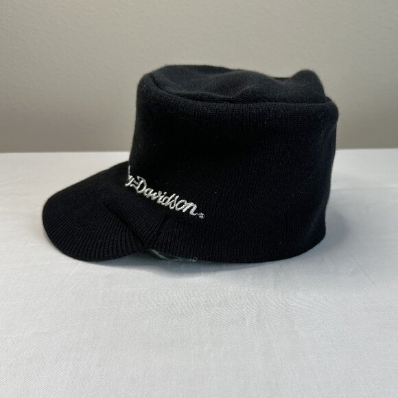 Harley Davidson Cotton Knitted Peaked Hat, Black, White Embroidered Logo - Picture 5 of 10
